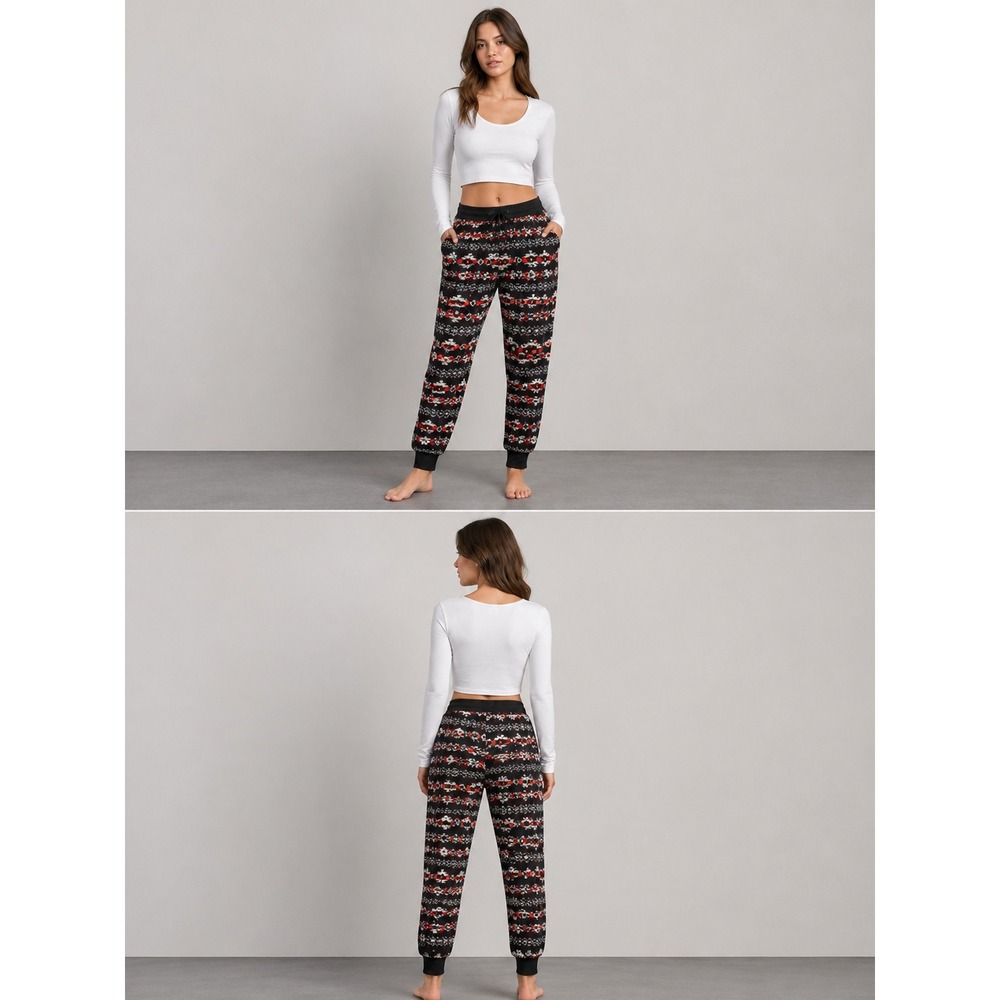 eyecandy Jogger Pants Women 1X Black Red Southwestern Geometric Print Drawstring